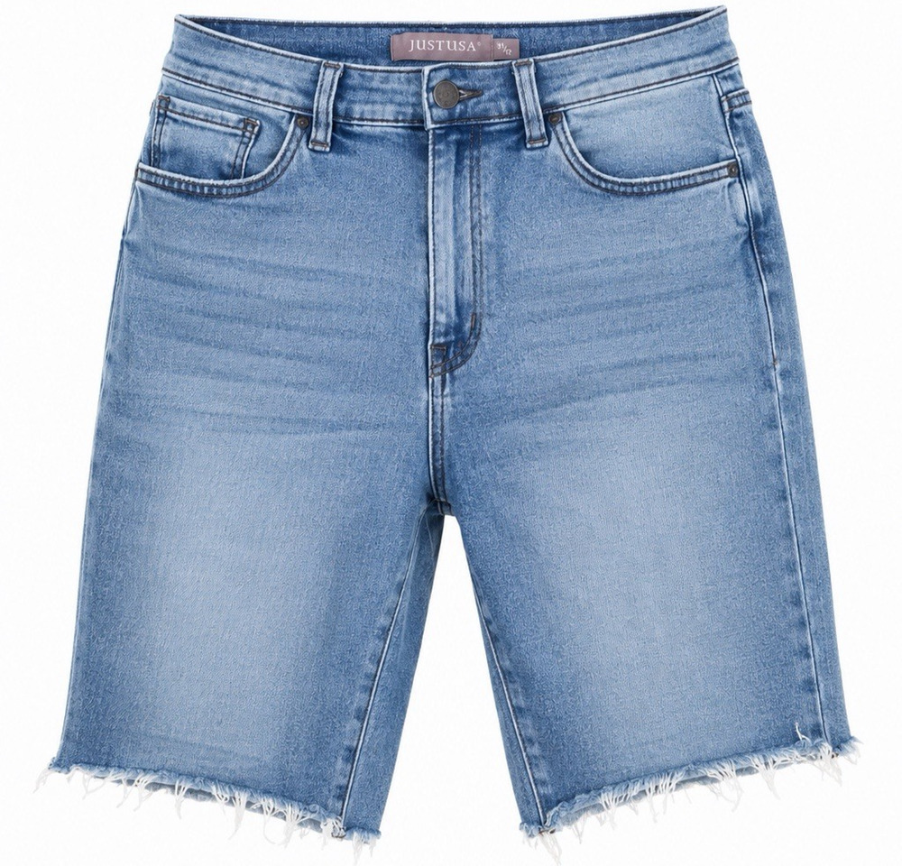EUC Just USA 31/12 Cutoff Jean Shorts Indigo Blue 9in Inseam Bermuda Frayed Hem